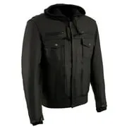 Milwaukee Leather MLM1537 Men's Black Leather ‘Utility Pocket’ Vented Jacket with Removable Hoodie