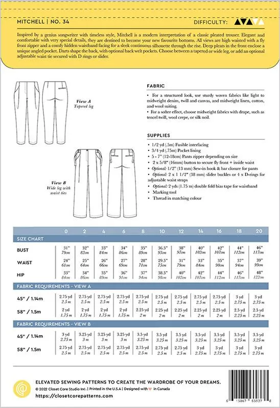 Mitchell Trousers Pattern from Closet Core Patterns