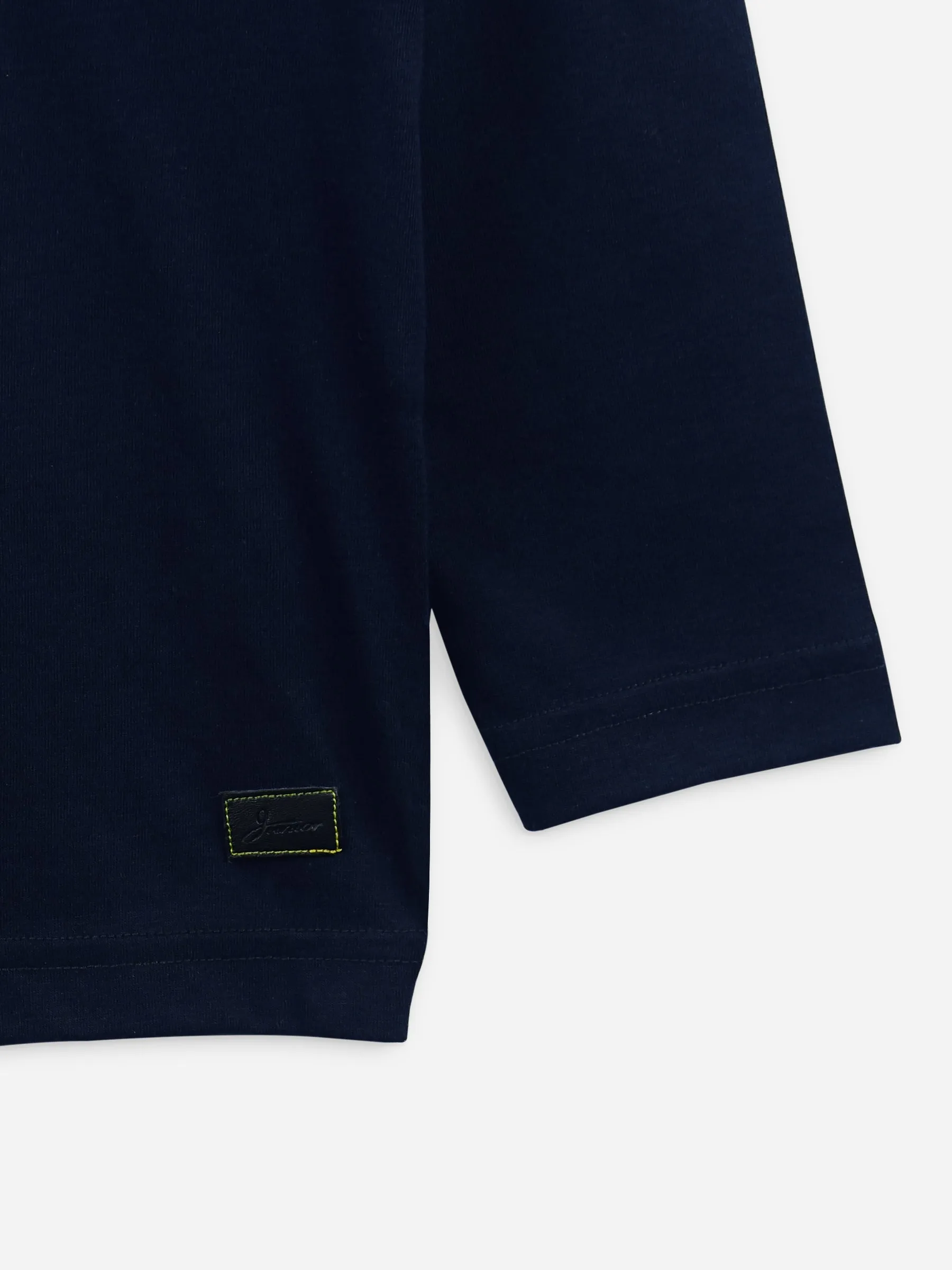 Navy Blue Long Sleeve Casual T-Shirt With Printed Pocket