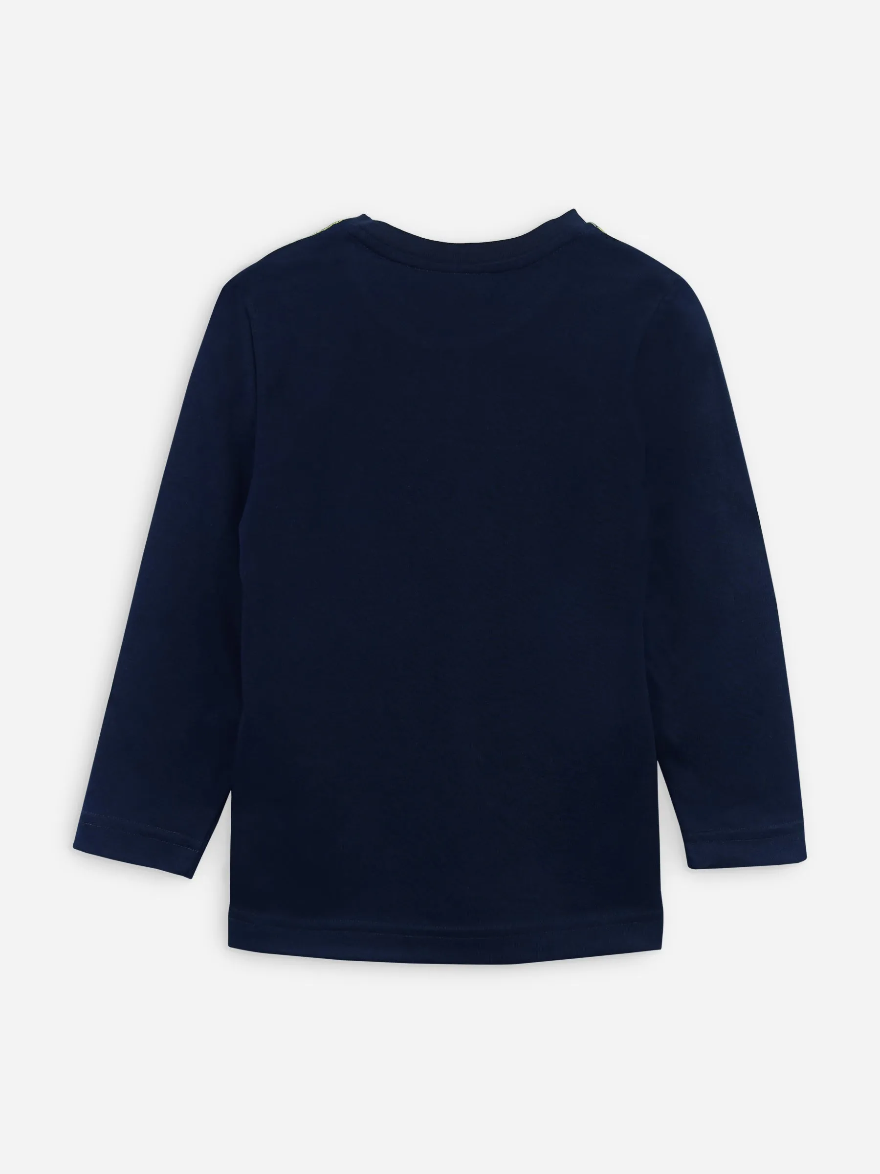 Navy Blue Long Sleeve Casual T-Shirt With Printed Pocket