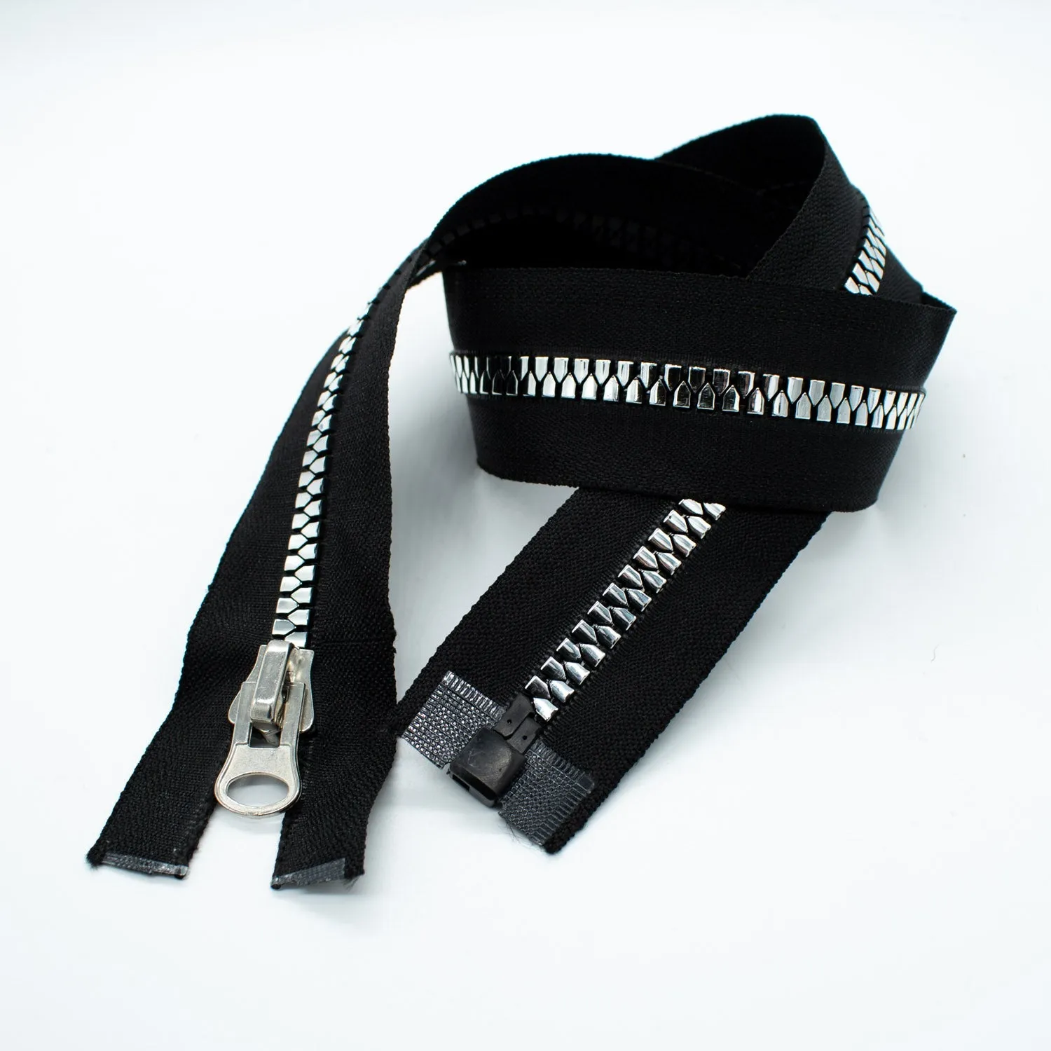 Open End Chunky Fashion Zip 45CM Black & Silver