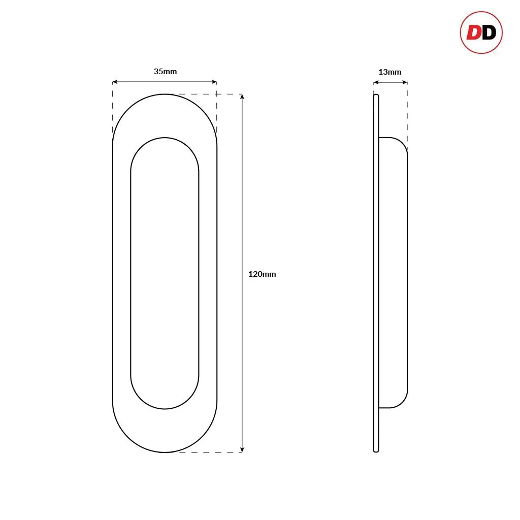 Pack of Three Burbank 120mm Sliding Door Oval Flush Pulls - Polished Stainless Steel