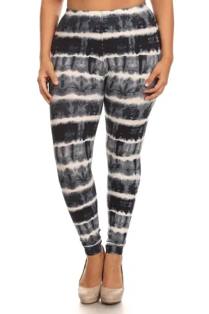 Plus Size Tie Dye Print Full Length Leggings