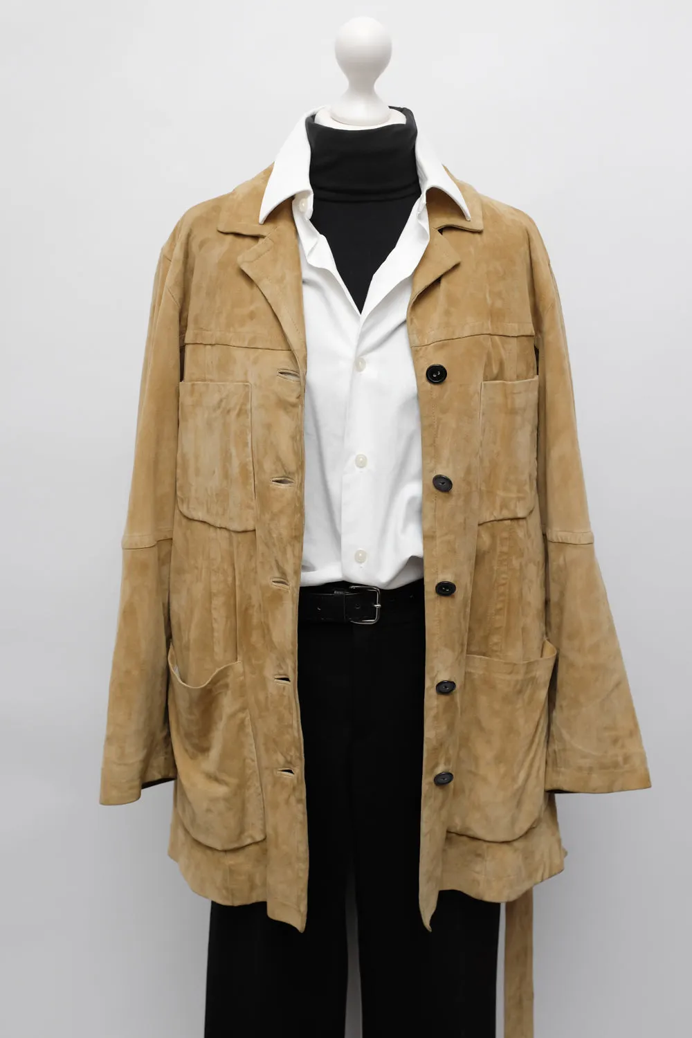 RENE LEZARD CAMEL SUEDE BELTED LEATHER JACKET