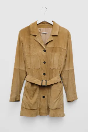 RENE LEZARD CAMEL SUEDE BELTED LEATHER JACKET