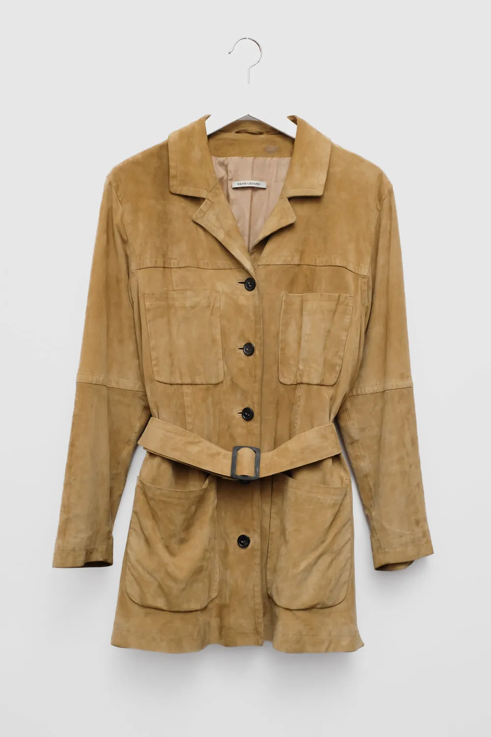 RENE LEZARD CAMEL SUEDE BELTED LEATHER JACKET