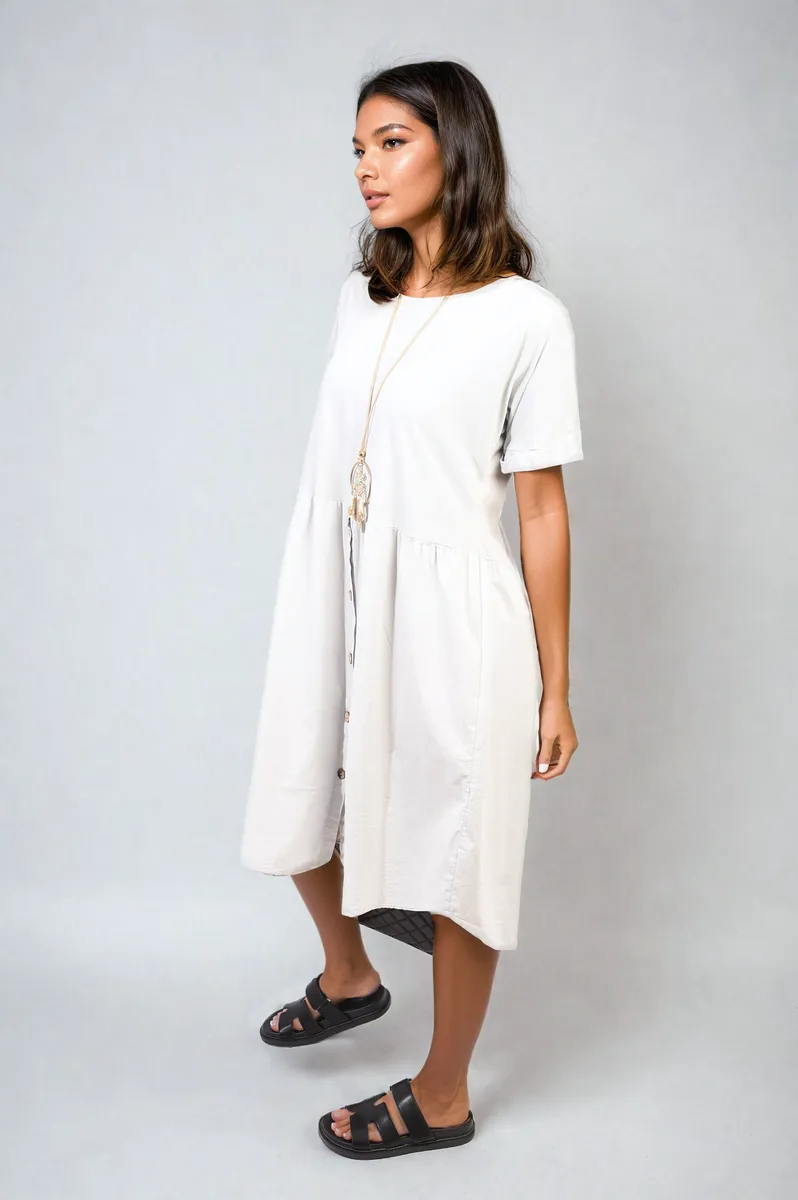 Short Sleeve Button Front Midi Dress