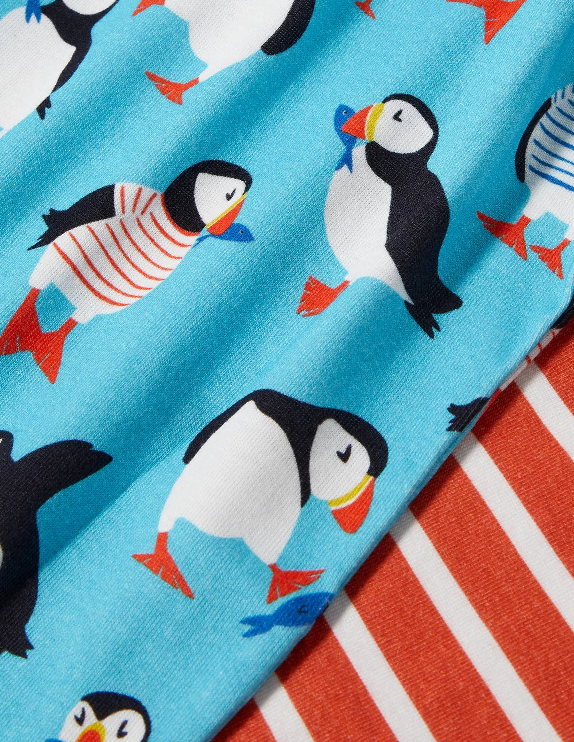 Snug Twin Pack Short Pyjamas-Aqua Blue Puffins