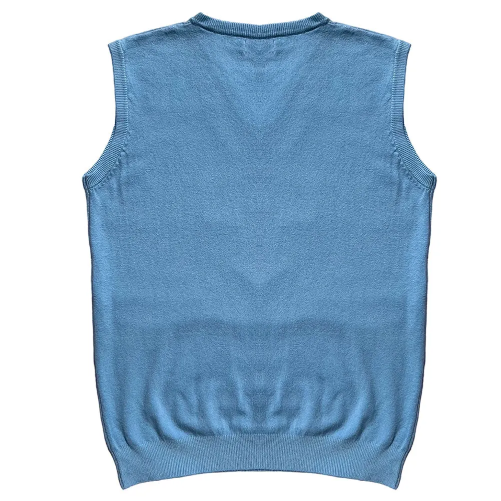 Solid Sky Blue Mens V-Neck Sweater Vest