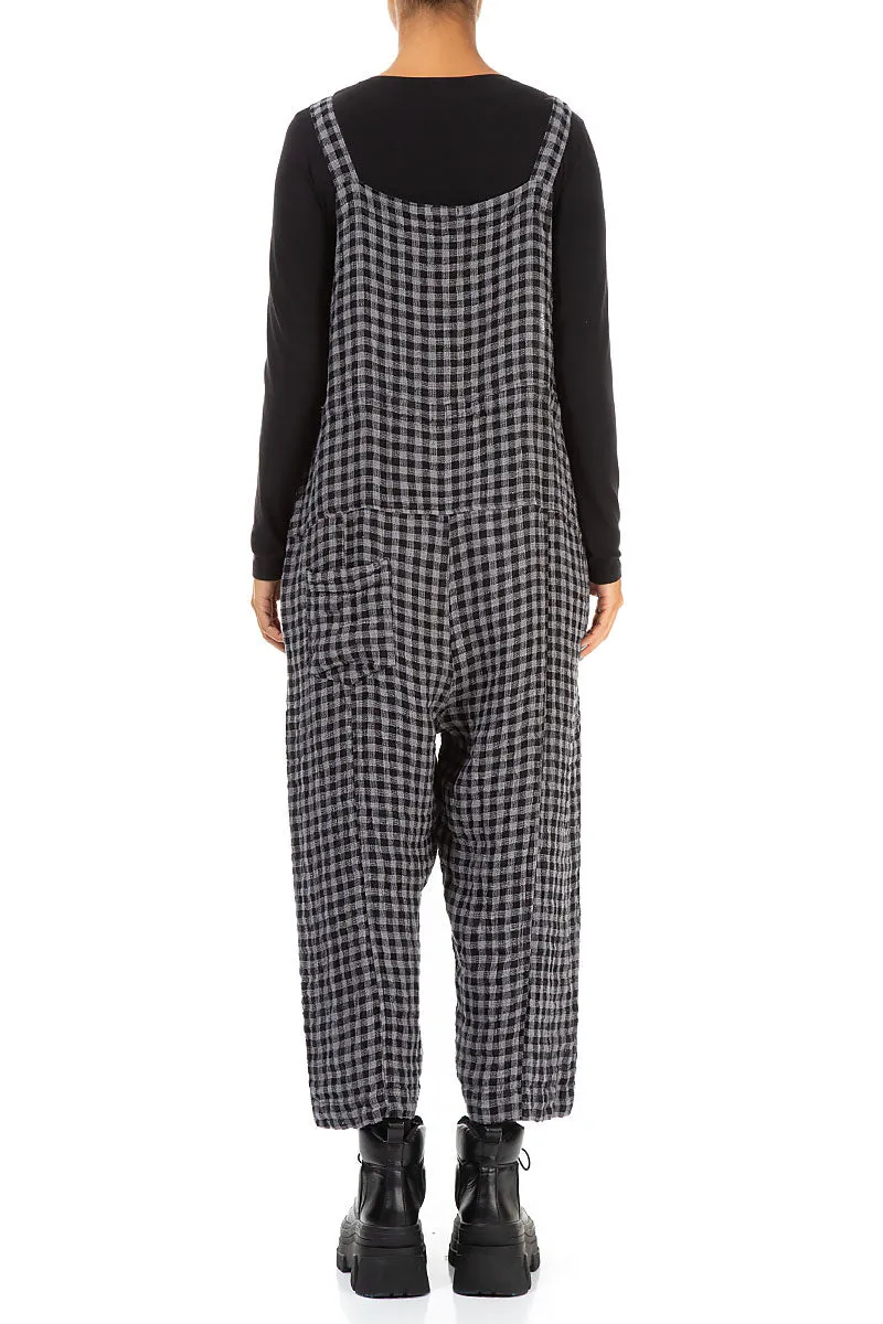 Strappy Grey Check Linen Dungaree Jumpsuit