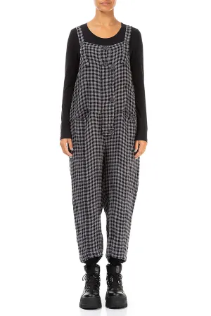 Strappy Grey Check Linen Dungaree Jumpsuit