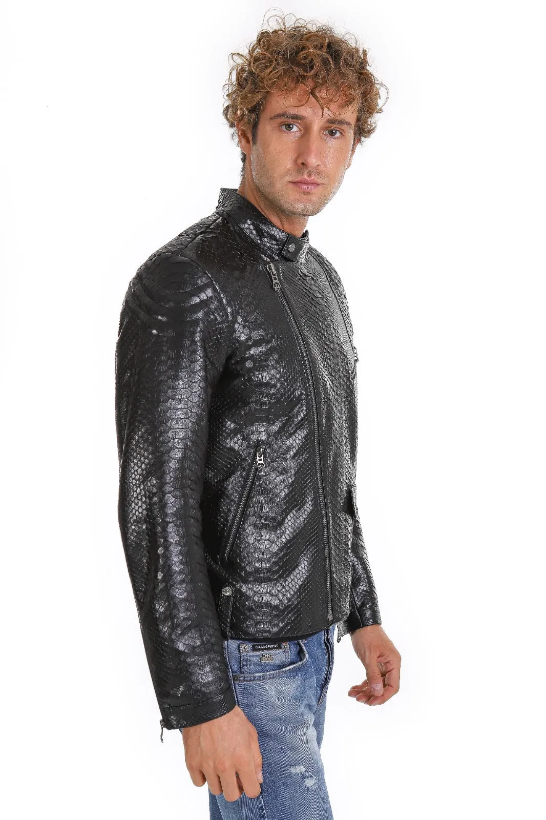 The Aristes Pythn Black Leather Men Jacket