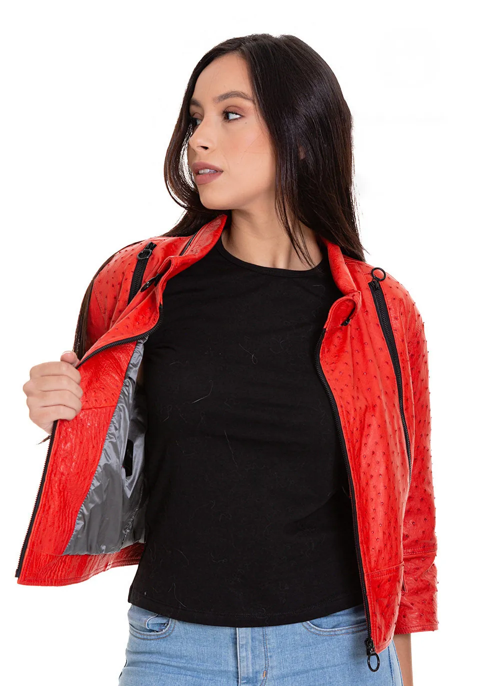 The Comly  Pomegranate Flower  Ostrich Leather Women Jacket