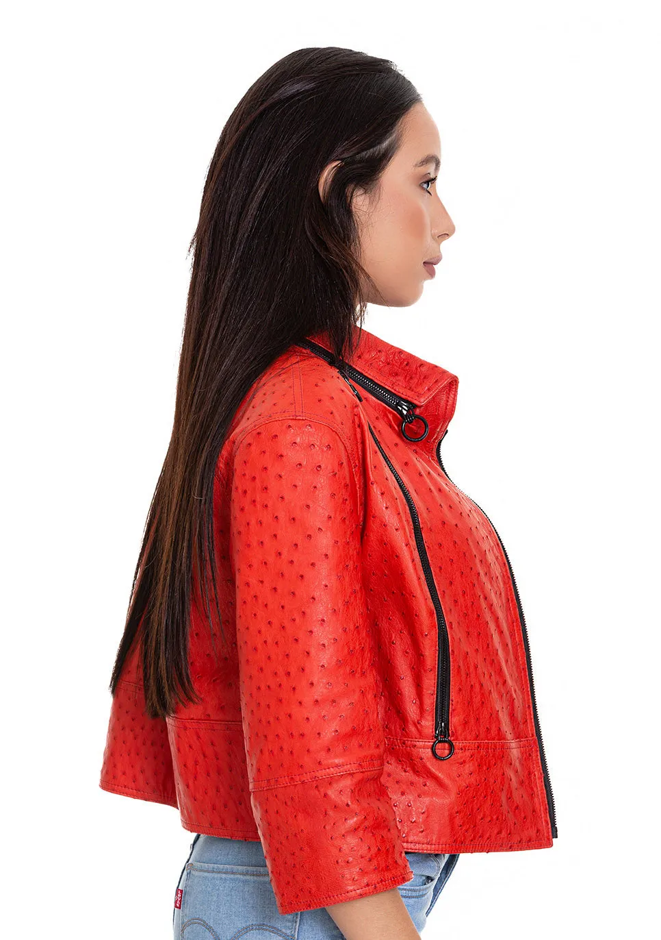 The Comly  Pomegranate Flower  Ostrich Leather Women Jacket