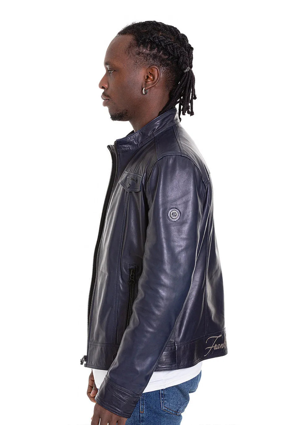 The Labanon Navy Blue Leather Men Jacket