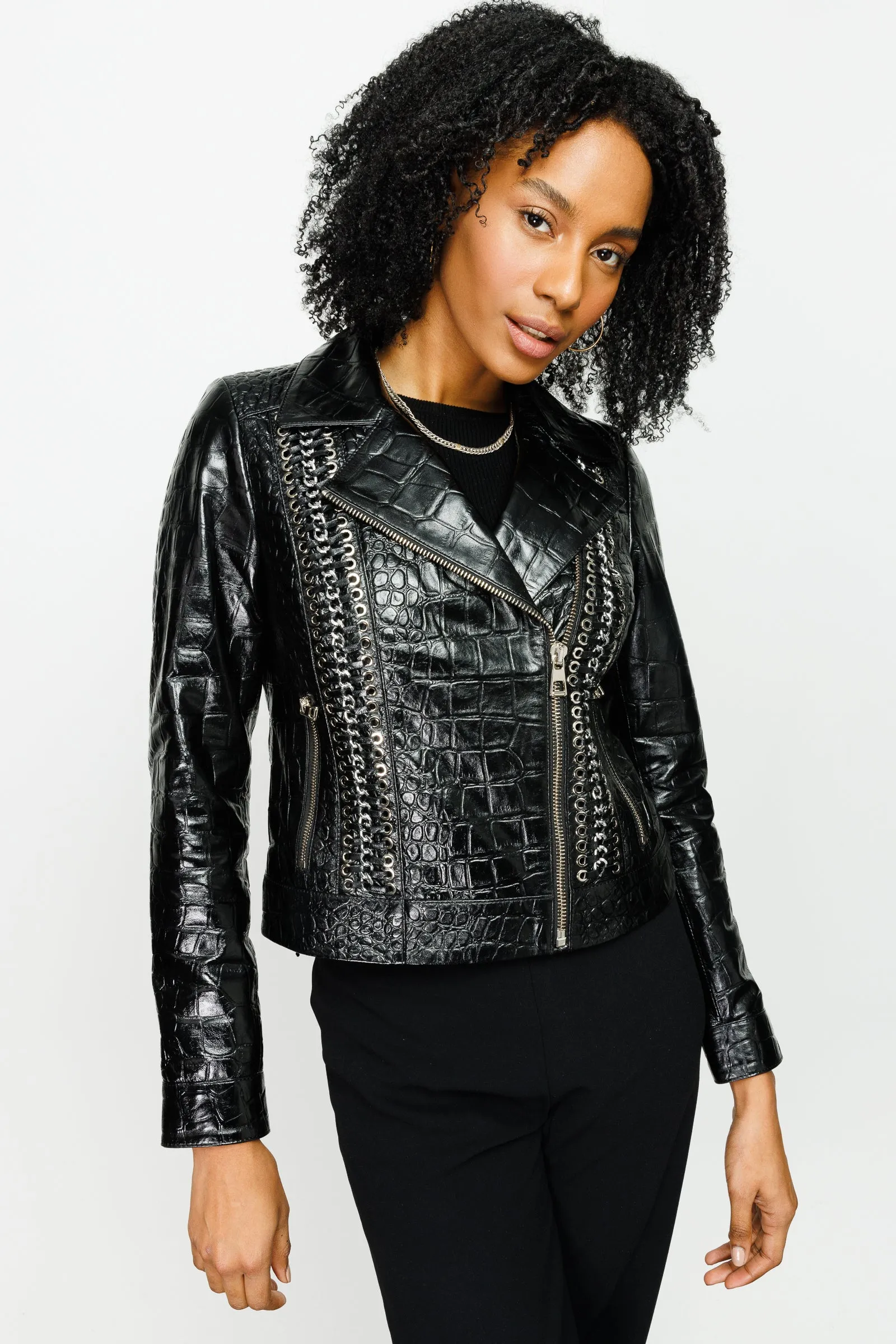 The Lante Black Leather Women Jacket