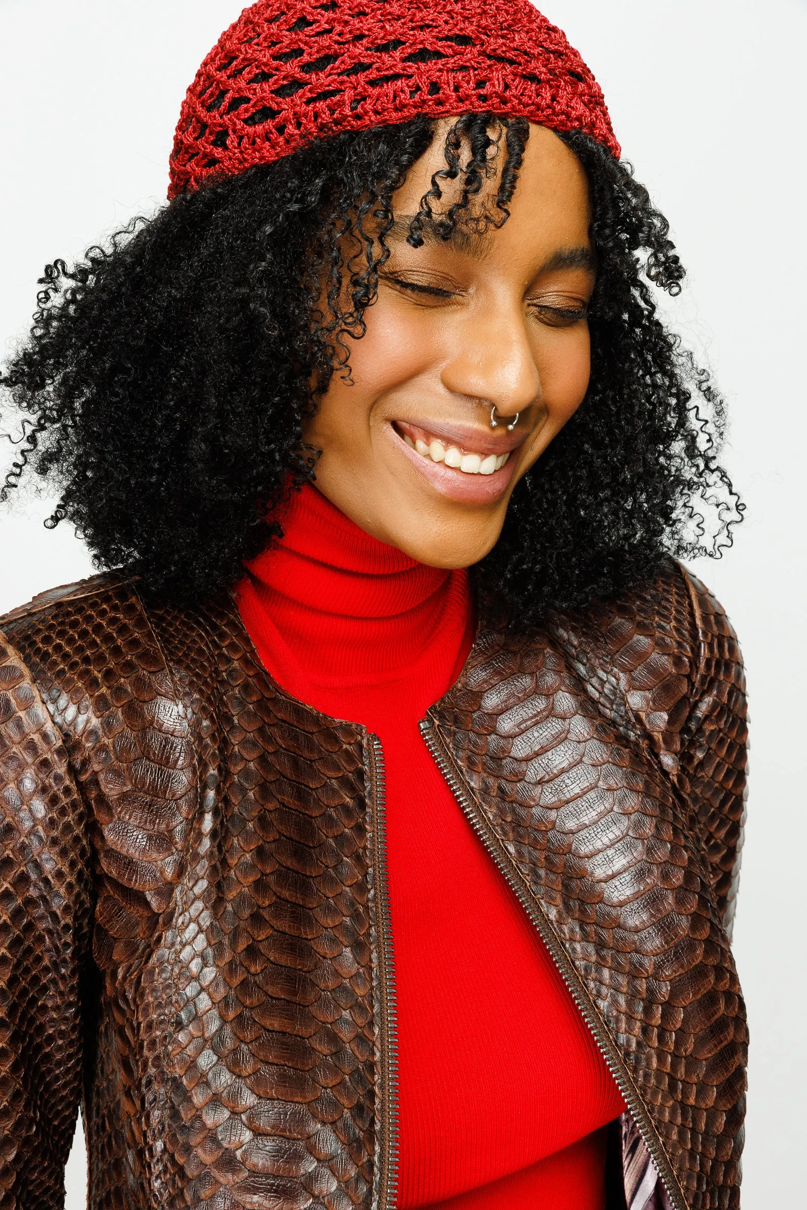 The Mekke Pythn Skin Brown Leather Women Jacket