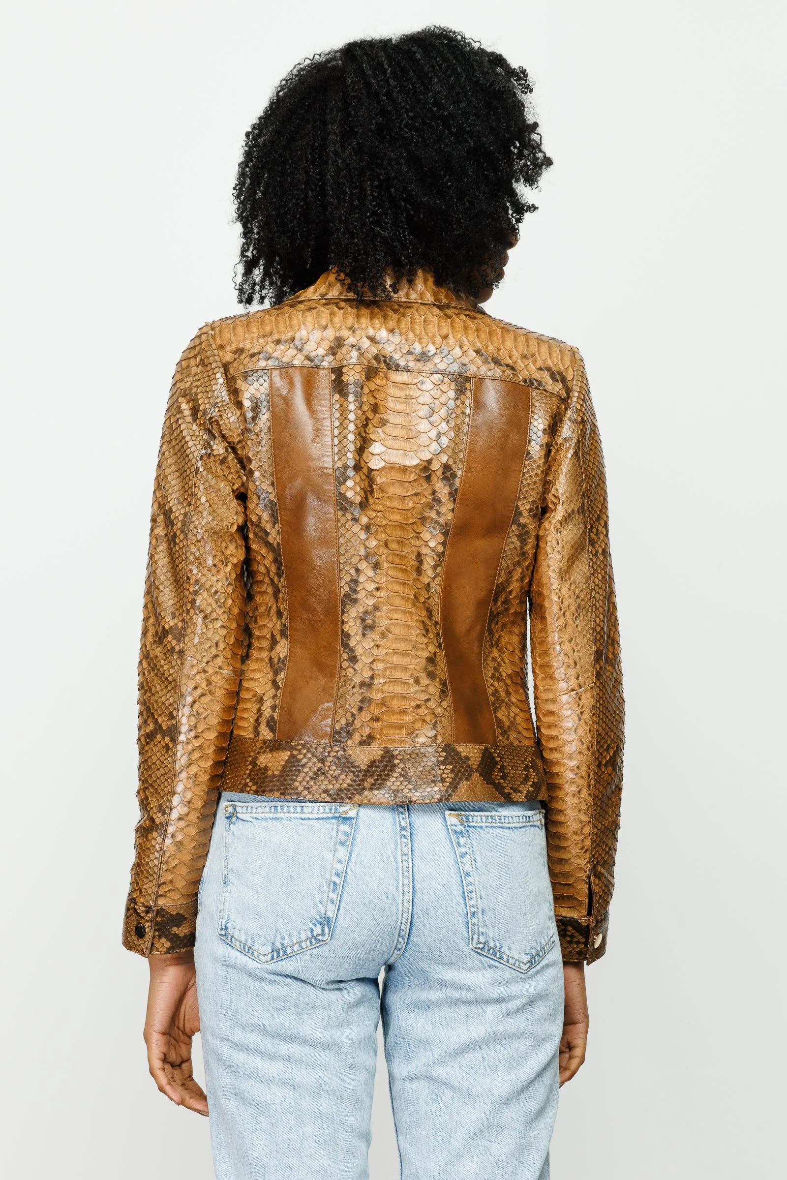 The Nayro Pythn Tan Leather Women Jacket