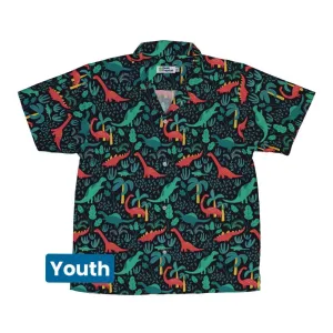 Tropical Dinosaur Green Aloha Youth Hawaiian Shirt