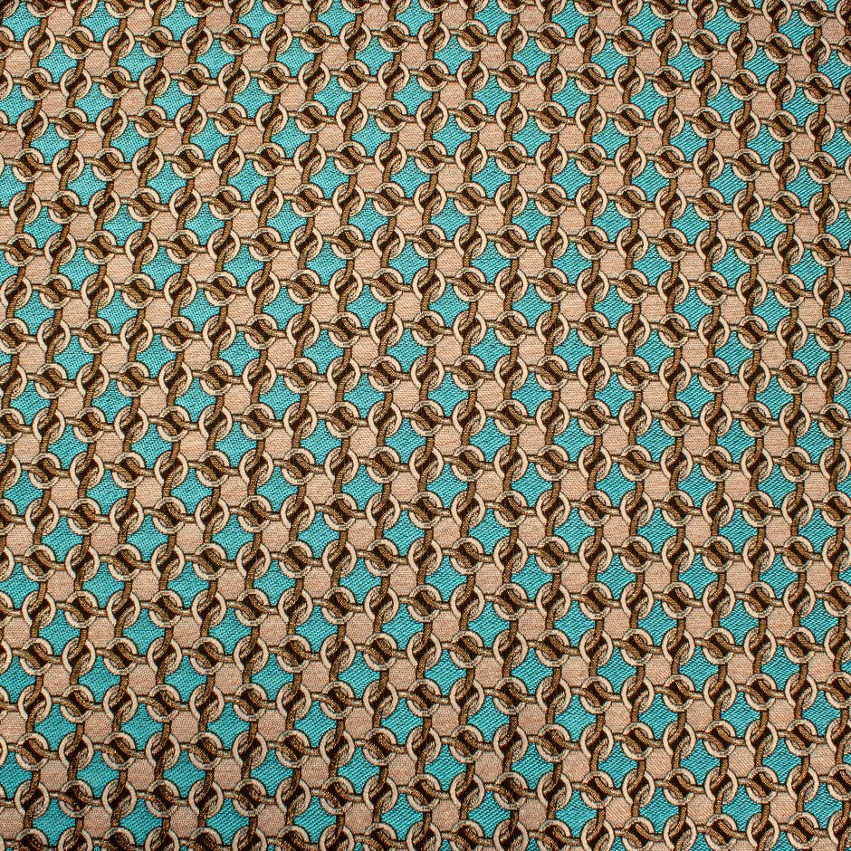 Turquoise/Brown Geometric Metallic Brocade