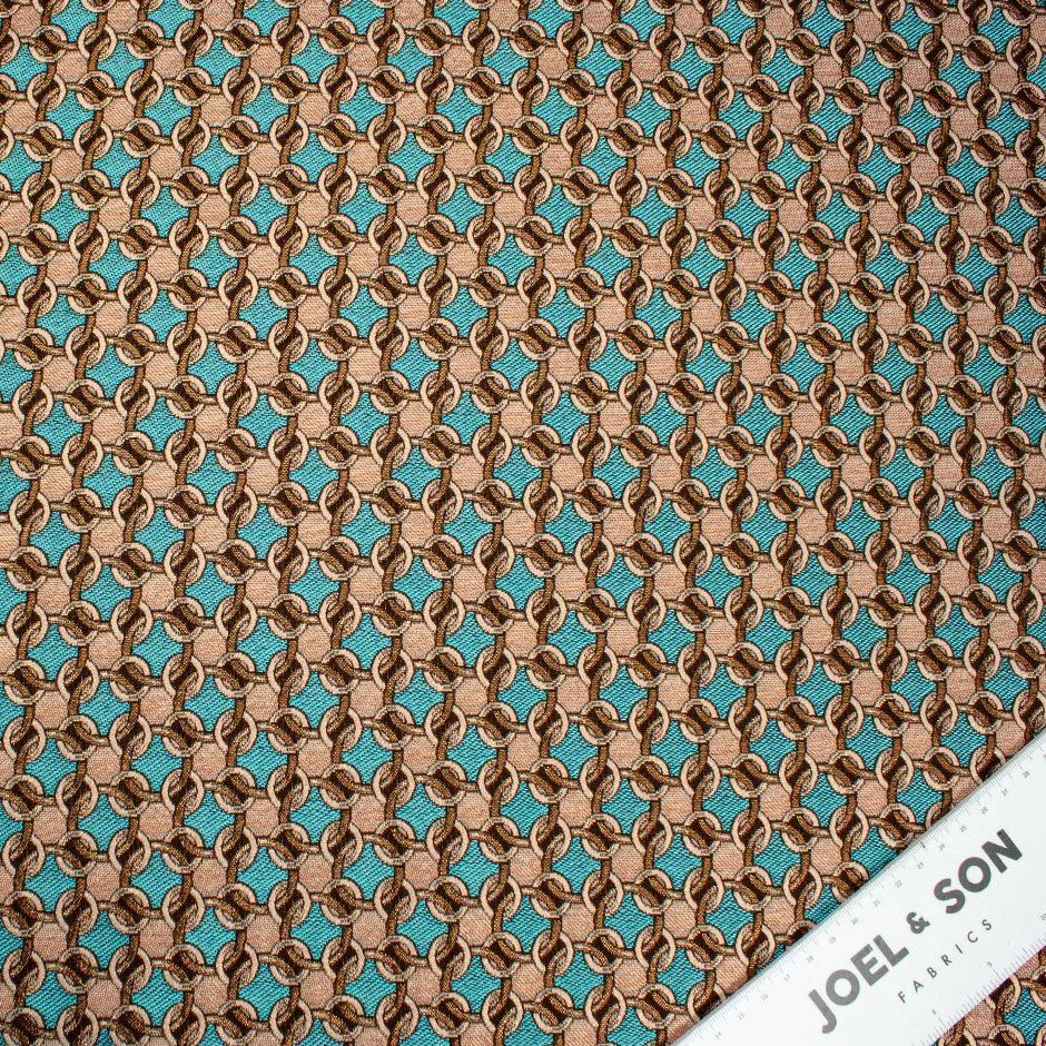 Turquoise/Brown Geometric Metallic Brocade