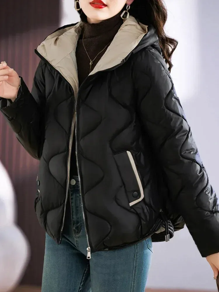 Winter Jacket WomenOuterwear Korean Clothes Women Coat Hooded Cotton Parkas Harajuku Ladies Quilted Coat Streetwear