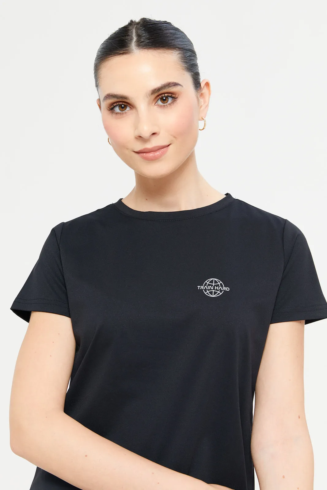 Women Black Short Sleeve Soft Touch T-Shirt