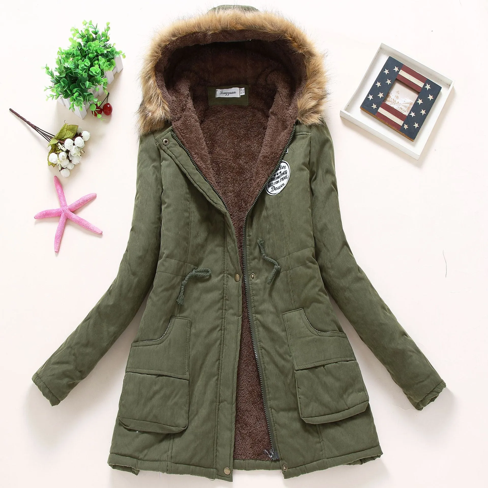 Women&#39;s Casual Hooded Jacket Polyester 2022 Autumn Winter New Female Long sleeved lamb Coats Ladies Parkas S-3XL