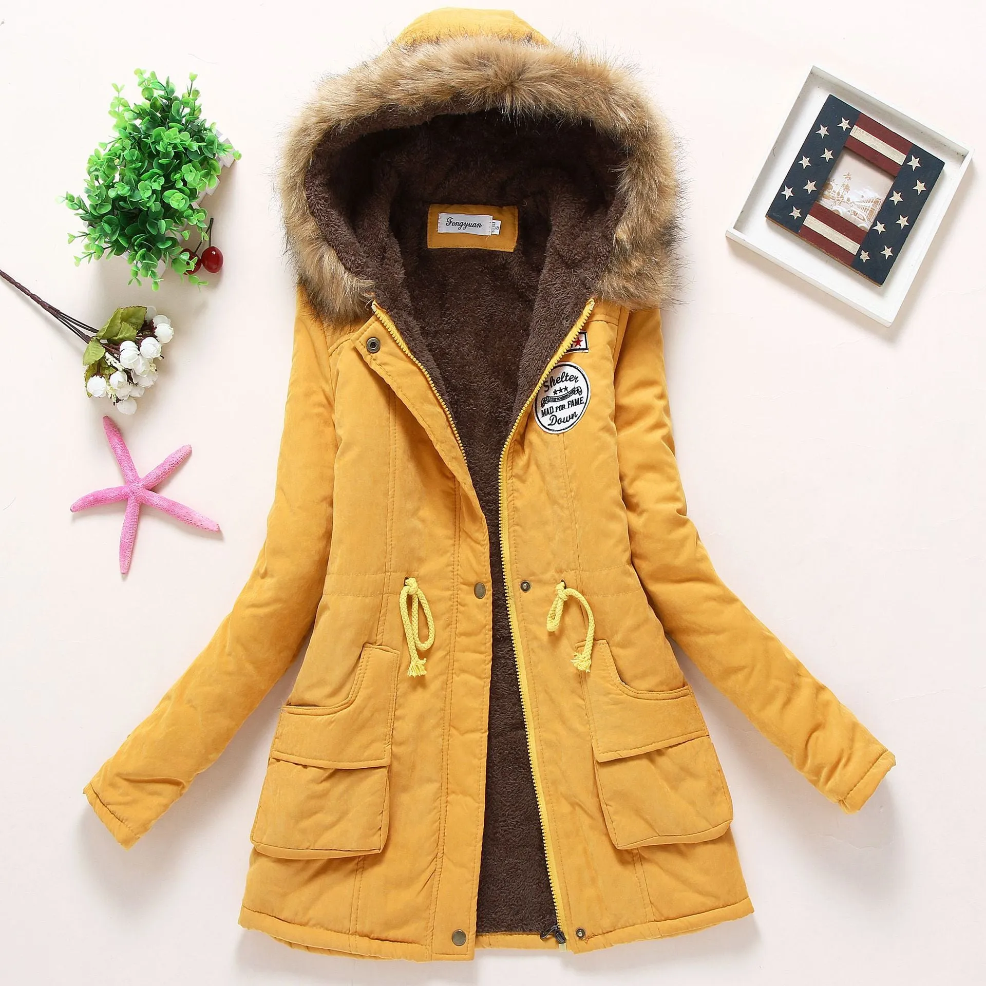 Women&#39;s Casual Hooded Jacket Polyester 2022 Autumn Winter New Female Long sleeved lamb Coats Ladies Parkas S-3XL