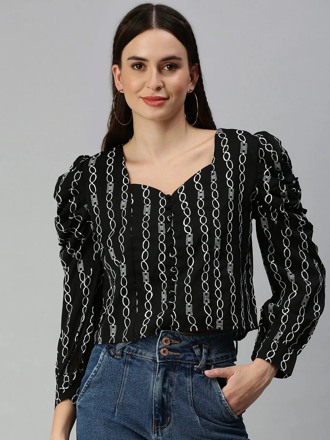 Women's Black Striped Crop Tops