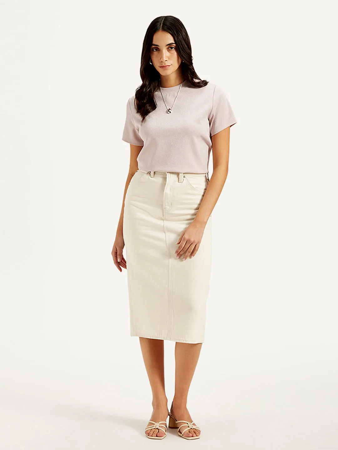 Women's High Rise Off-White Slim Fit Skirt