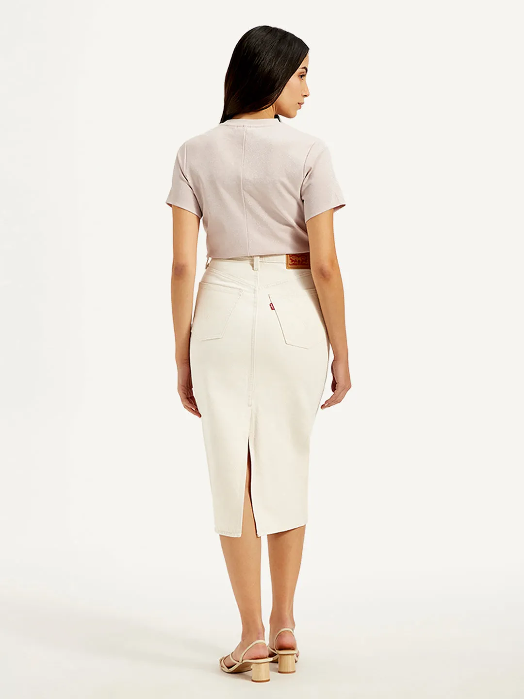 Women's High Rise Off-White Slim Fit Skirt