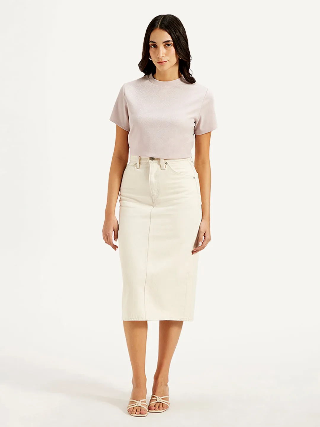 Women's High Rise Off-White Slim Fit Skirt