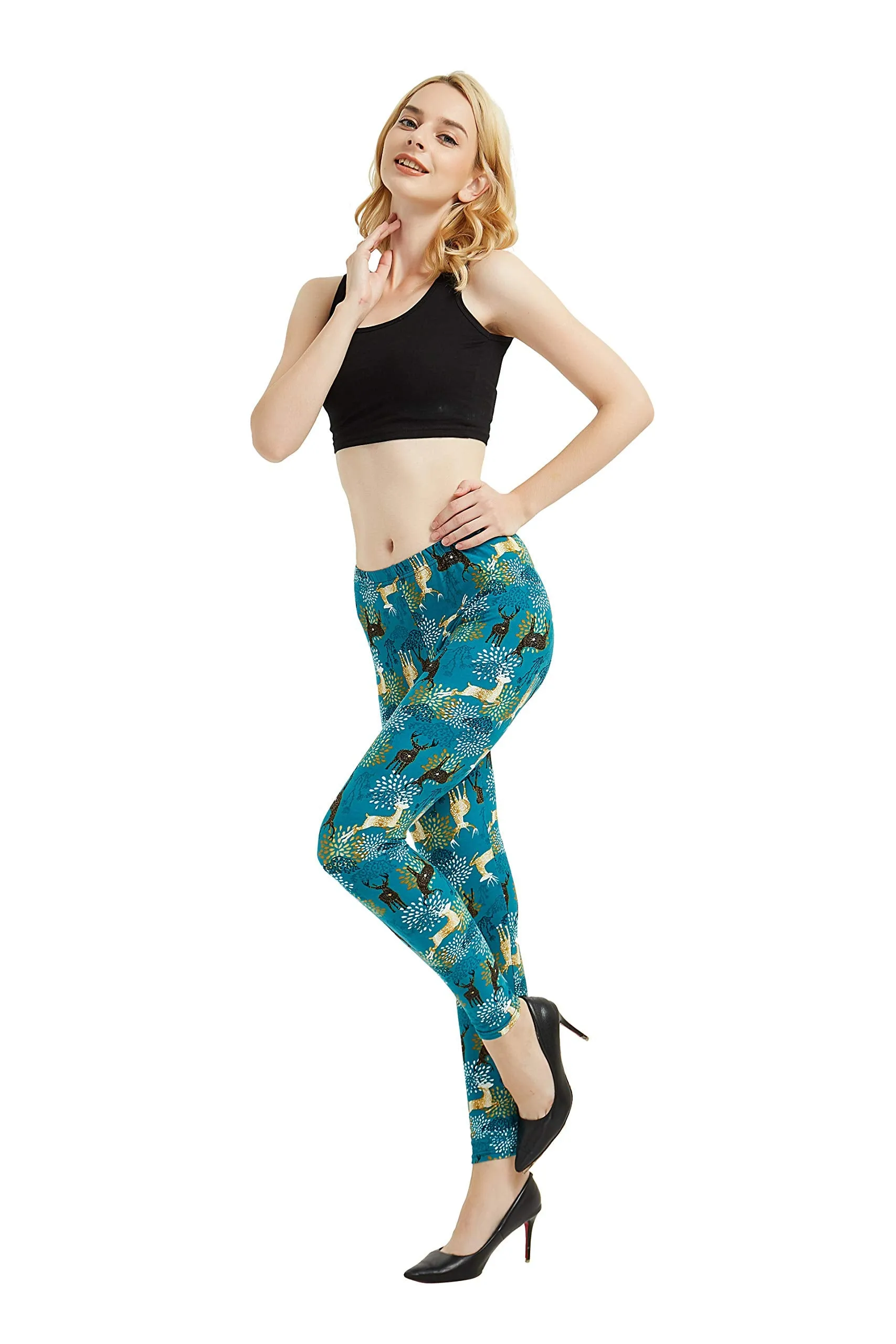 Womens Ultra Soft Christmas Printed Stretchy Leggings Pants