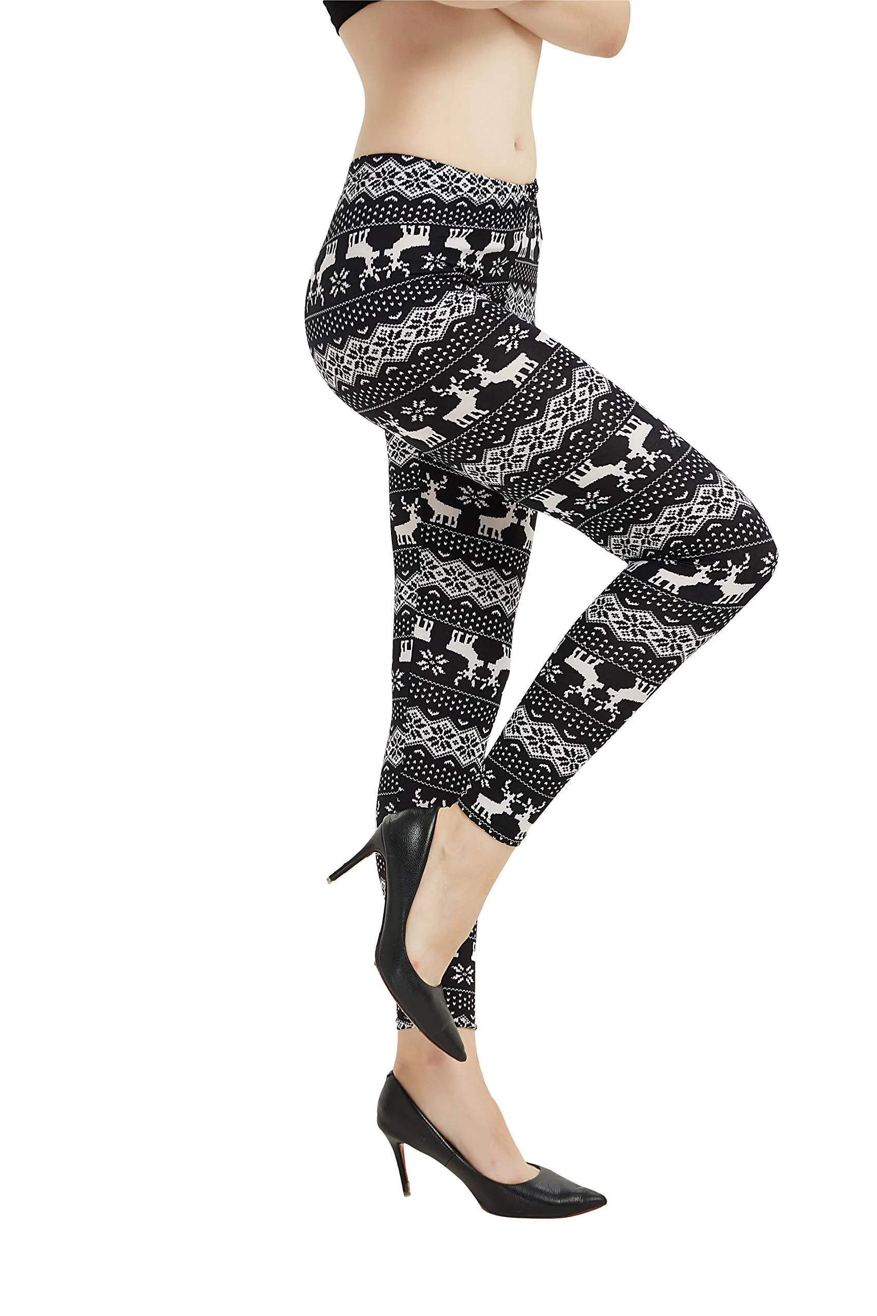 Womens Ultra Soft Christmas Printed Stretchy Leggings Pants