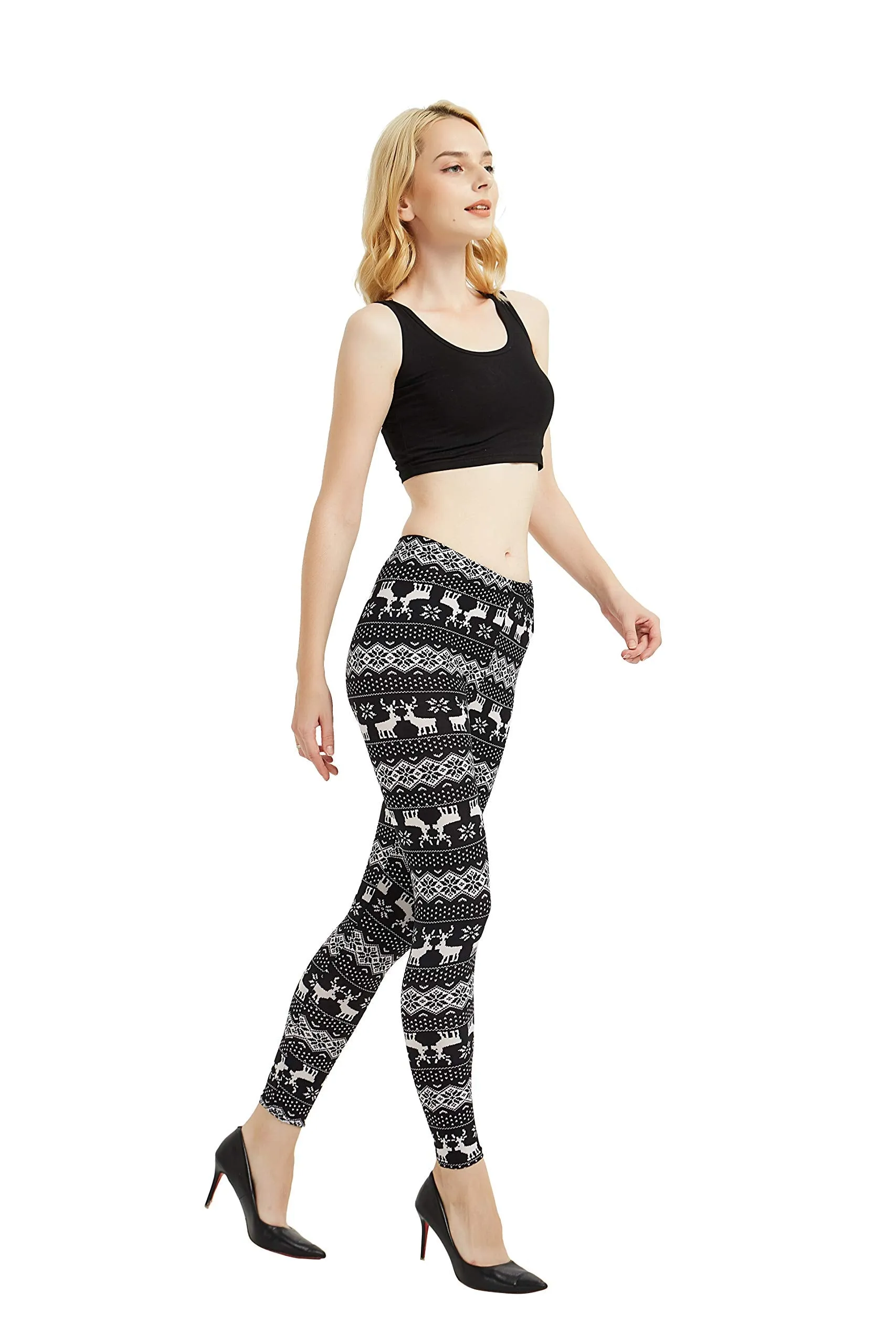 Womens Ultra Soft Christmas Printed Stretchy Leggings Pants