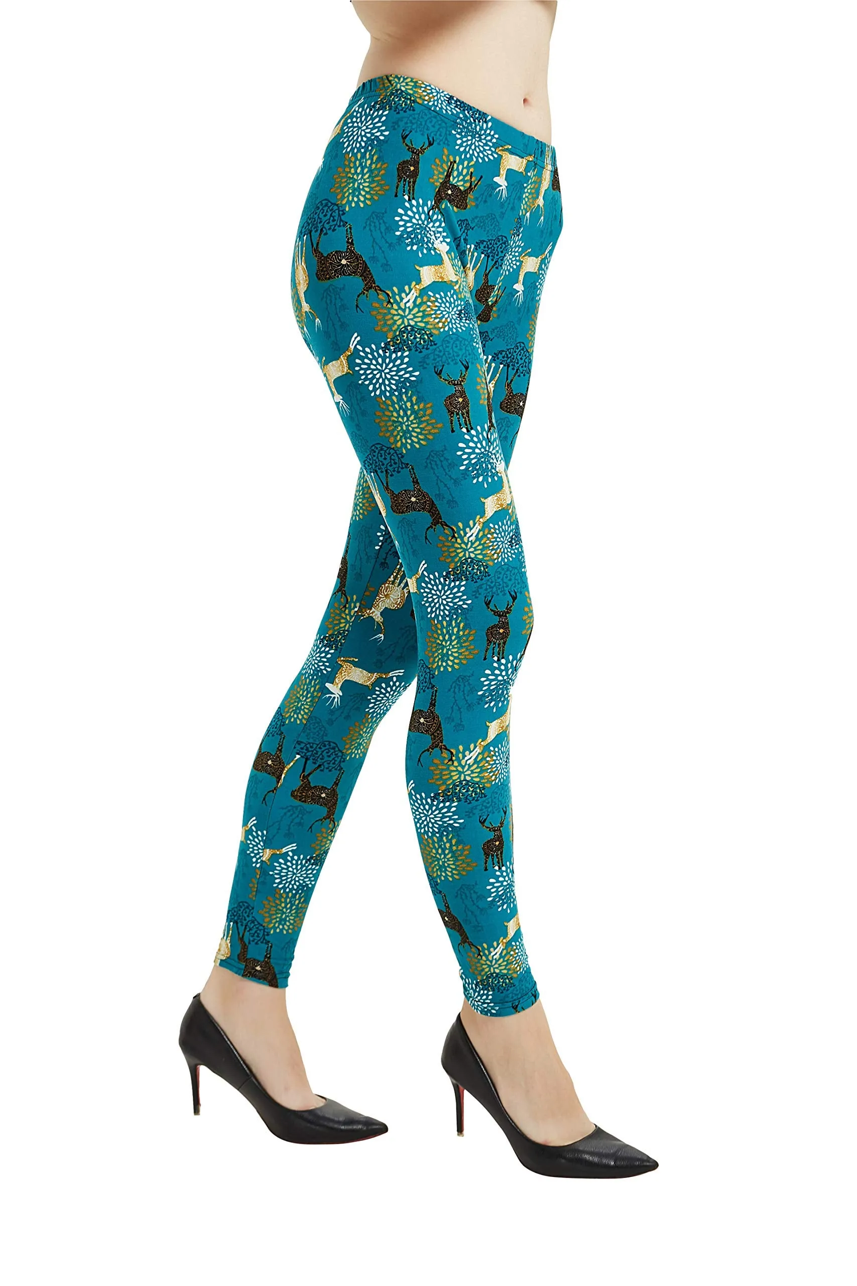 Womens Ultra Soft Christmas Printed Stretchy Leggings Pants