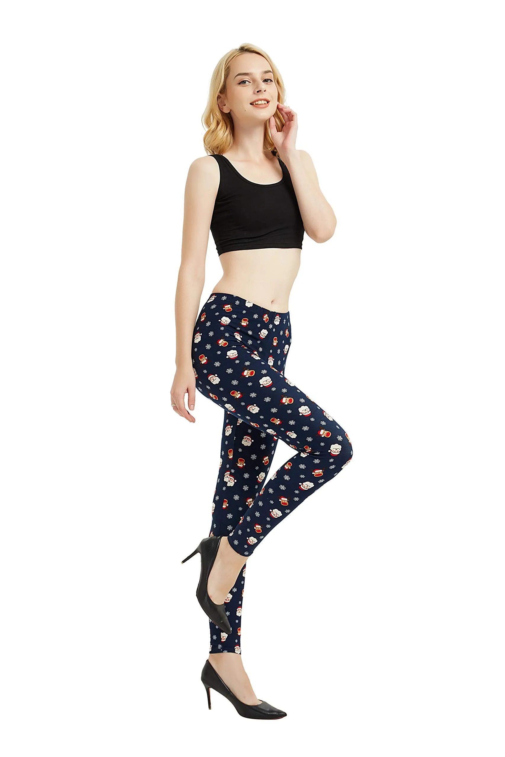 Womens Ultra Soft Christmas Printed Stretchy Leggings Pants