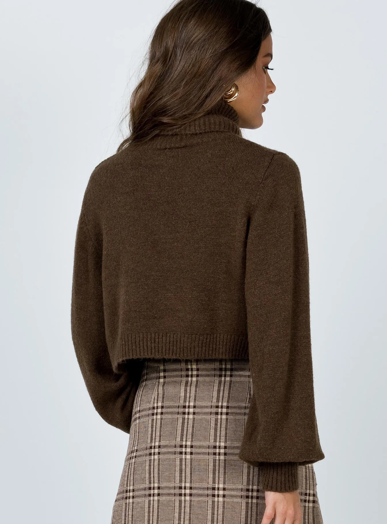 Zahara Cropped Turtleneck Jumper Brown