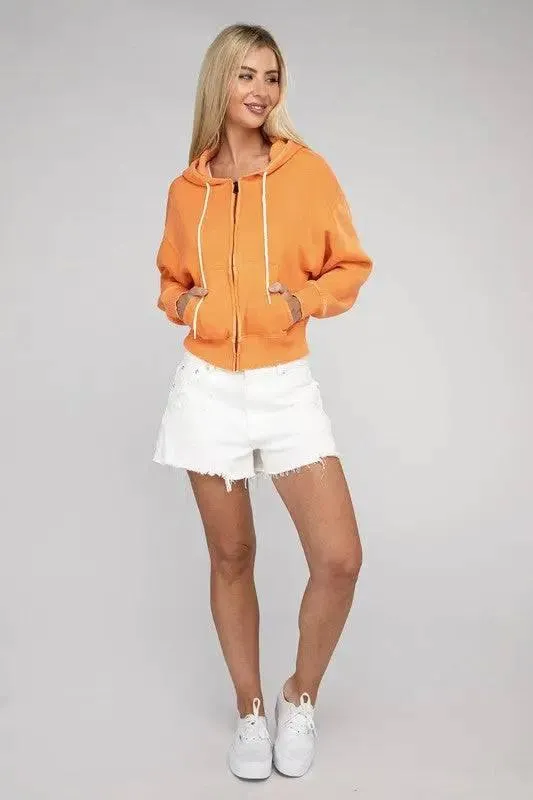 Zenana fleece cropped zip-up hoodie