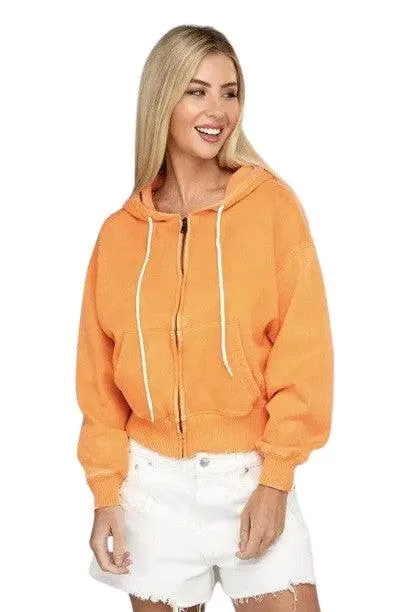 Zenana fleece cropped zip-up hoodie