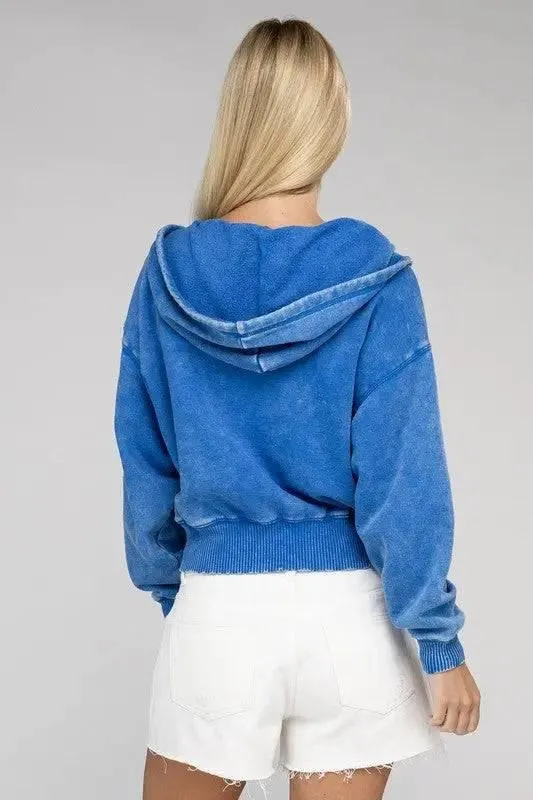 Zenana fleece cropped zip-up hoodie